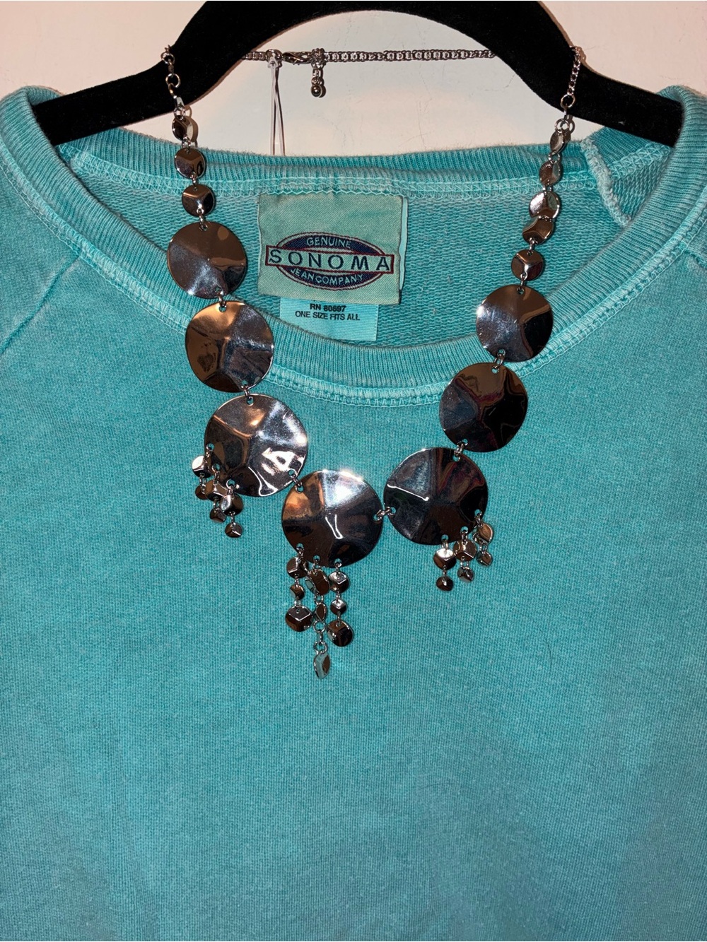 Vtg Disc Statement Collar Necklace in Shiny Silver